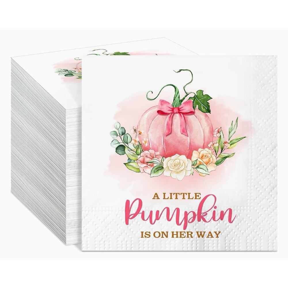 100 Piece Baby Girl Napkins “ Little Pumpkin” Fall Baby Shower NEW
